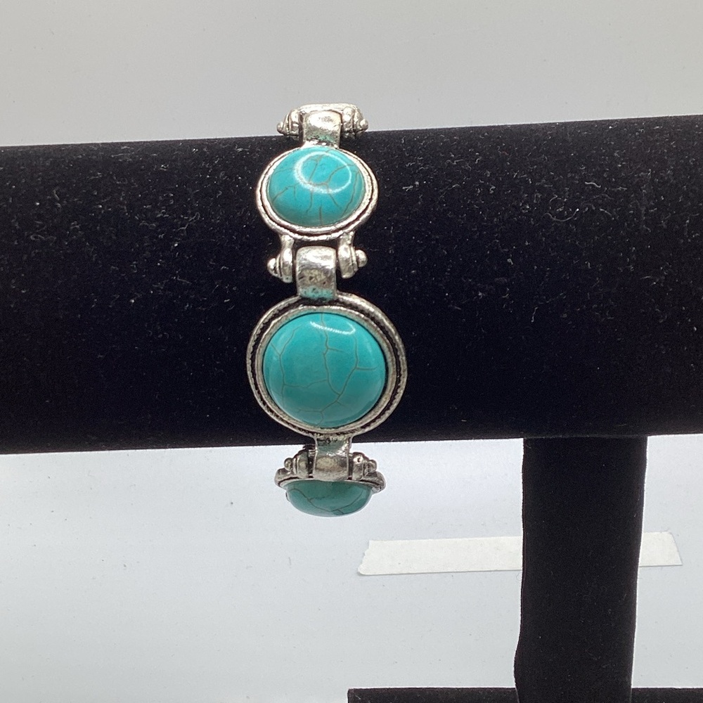 Turquoise Blue Stone Silver-Tone Bracelet - Women Jewelry